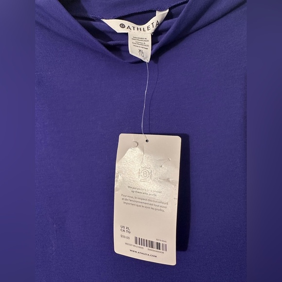 NWT ATHLETA XL Outbound Mock Neck Tank Bright Blue Oversize Arm Holes Cotton Bld - Picture 2 of 9